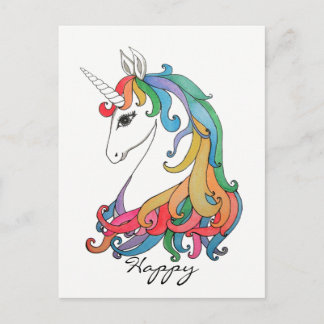 Waterverf schattige regenboogeenhoorn briefkaart