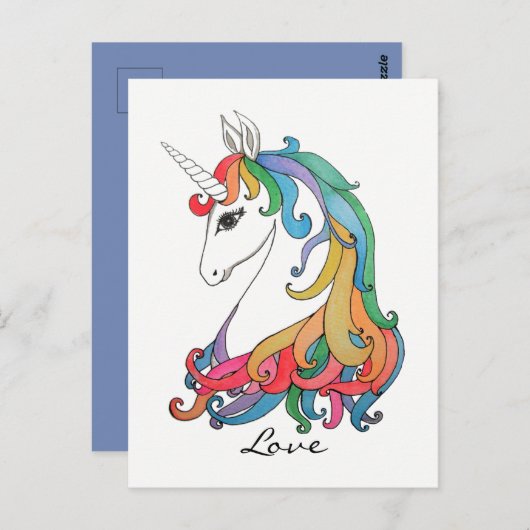 Waterverf schattige regenboogeenhoorn briefkaart (Voorkant / Achterkant)