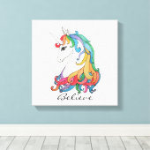 Waterverf schattige regenboogeenhoorn canvas afdruk (Insitu (Houten vloer))