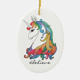 Waterverf schattige regenboogeenhoorn keramisch ornament
