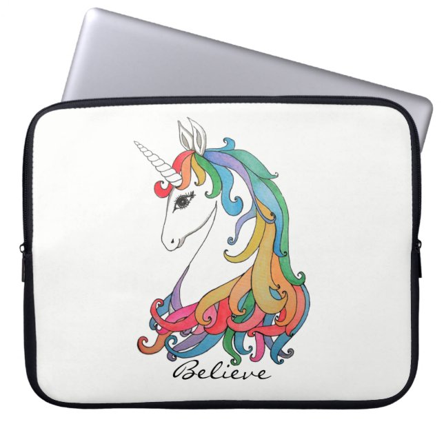 Waterverf schattige regenboogeenhoorn laptop sleeve (Voorkant)