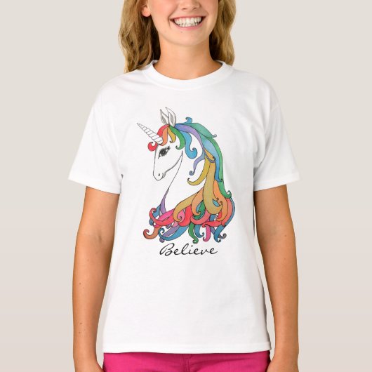 Waterverf schattige regenboogeenhoorn t-shirt (Voorkant)