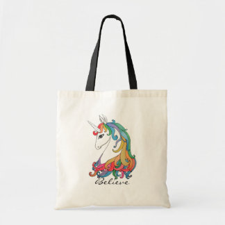 Waterverf schattige regenboogeenhoorn tote bag