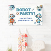 Waterverf Schattige Robot Verjaardag Spandoek (Insitu)
