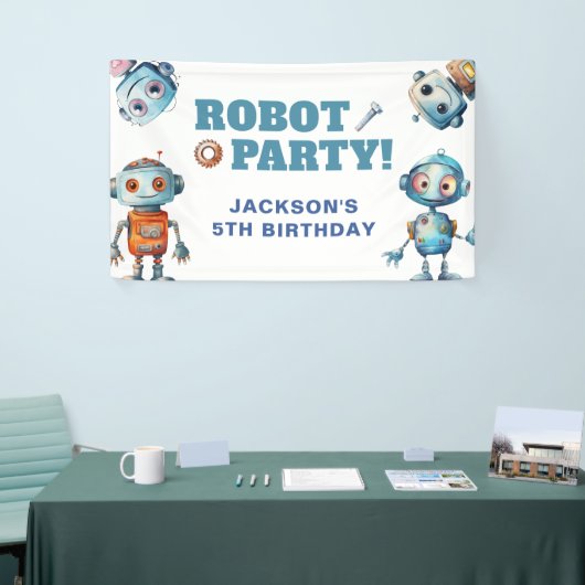 Waterverf Schattige Robot Verjaardag Spandoek (Beurs)