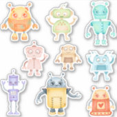 Waterverf schattige robots sticker (Voorkant)