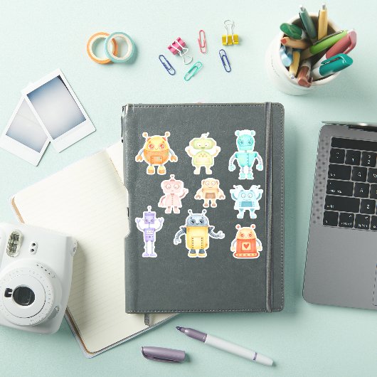 Waterverf schattige robots sticker (iPad Cover)