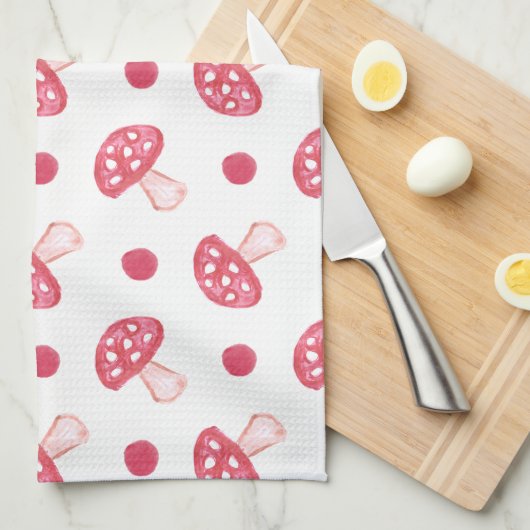 waterverf schattige rode paddenstoelen en polka-st theedoek (Quarter Fold)