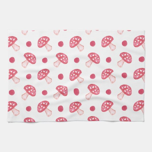 waterverf schattige rode paddenstoelen en polka-st theedoek (Horizontaal)