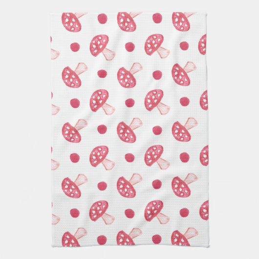 waterverf schattige rode paddenstoelen en polka-st theedoek (Verticaal)