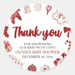 Waterverf Schattige Rood Kerst Winter Baby shower Ronde Sticker