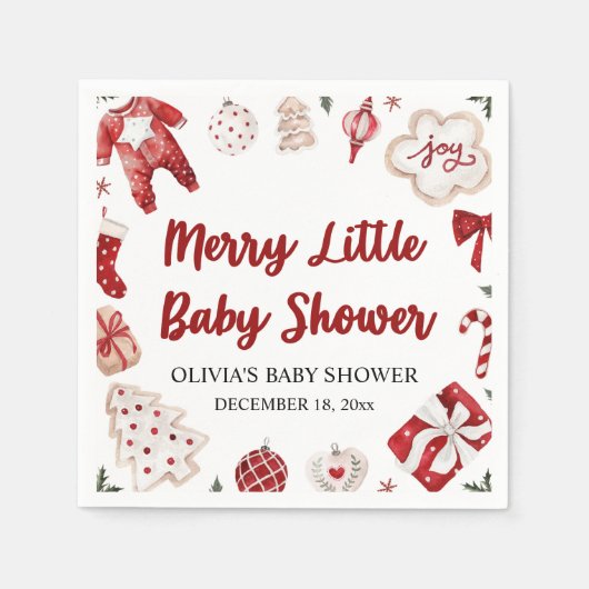 Waterverf Schattige Rood Kerst Winter Baby shower Servet (Voorkant)
