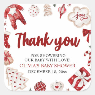 Waterverf Schattige Rood Kerst Winter Baby shower Vierkante Sticker