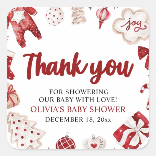 Waterverf Schattige Rood Kerst Winter Baby shower Vierkante Sticker (Voorkant)