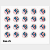 Waterverf Schattige Roze Flamingo Blauw Adres Ronde Sticker (Vel)