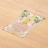 Waterverf Schattige Roze Oerwoud Giraffe Kids Verj Acryl Uitnodigingen (Laagn)