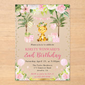Waterverf Schattige Roze Oerwoud Giraffe Kids Verj Acryl Uitnodigingen (Voorkant)