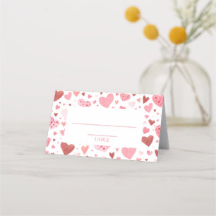 Waterverf Schattige roze rode harten Valentijnsdag Plaatskaartje
