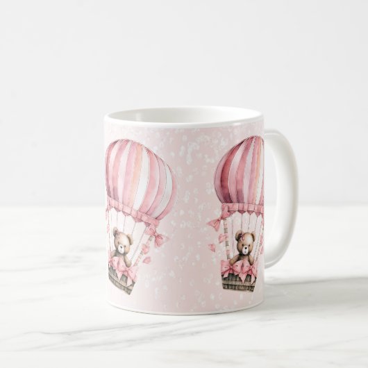 Waterverf Schattige Roze Teddybeer Hete Luchtballo Koffiemok (Voorkant rechts)