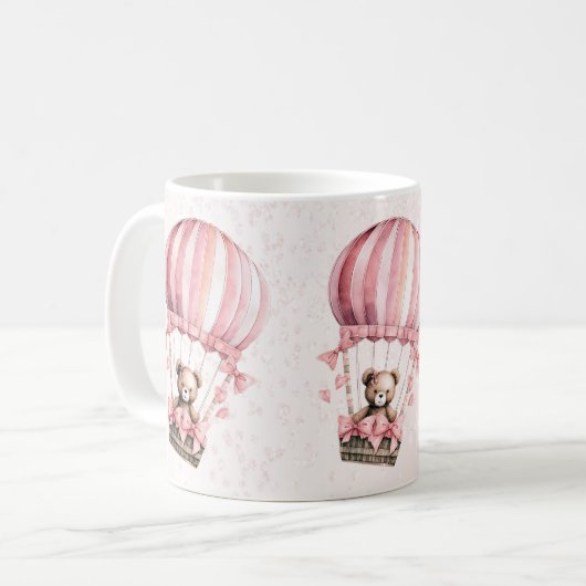 Waterverf Schattige Roze Teddybeer Hete Luchtballo Koffiemok (Voorkant links)