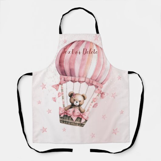 Waterverf Schattige Roze Teddybeer Hete Luchtballo Schort (Voorkant)