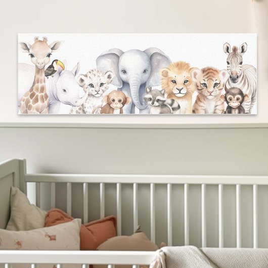Waterverf Schattige Safari Oerwoud Baby Dieren Canvas Afdruk