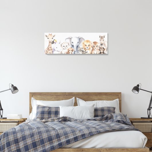 Waterverf Schattige Safari Oerwoud Baby Dieren Canvas Afdruk (Insitu (Slaapkamer))