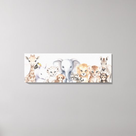Waterverf Schattige Safari Oerwoud Baby Dieren Canvas Afdruk (Voorkant)