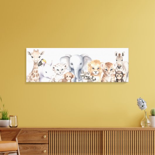 Waterverf Schattige Safari Oerwoud Baby Dieren Canvas Afdruk (Insitu (Woonkamer))