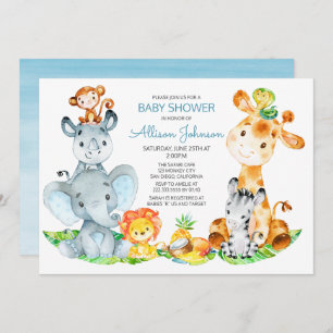Waterverf Schattige Safari Oerwoud Boy Baby shower Kaart
