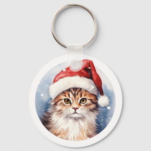 Waterverf Schattige Schattigee Kerstkat Mooi Sleutelhanger (Voorkant)