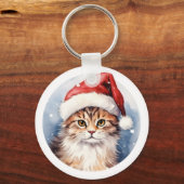 Waterverf Schattige Schattigee Kerstkat Mooi Sleutelhanger (Voorkant)