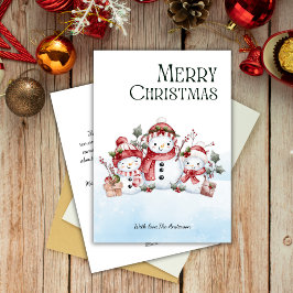 Waterverf Schattige Sneeuwman Familie Prettig Kers Feestdagenkaart