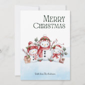 Waterverf Schattige Sneeuwman Familie Prettig Kers Feestdagenkaart (Voorkant)