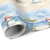 Waterverf Schattige Sneeuwman op vakantie Cadeaupapier (Rol Hoek)