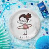 Waterverf Schattige Stick Girl Big Smile Mooi Papieren Bordje (Feest)