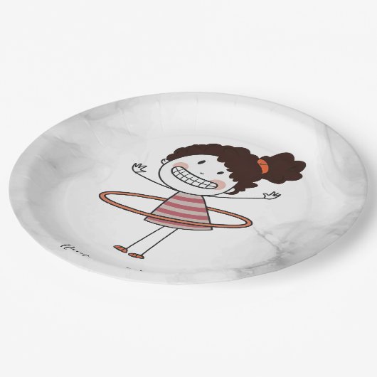 Waterverf Schattige Stick Girl Big Smile Mooi Papieren Bordje (Gekanteld)