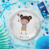 Waterverf Schattige Stick Meisje roze Bloem Mooi Papieren Bordje (Feest)