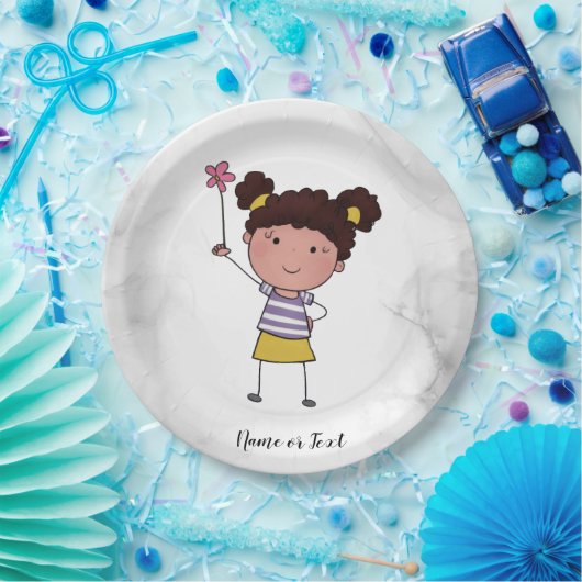 Waterverf Schattige Stick Meisje roze Bloem Mooi Papieren Bordje (Feest)