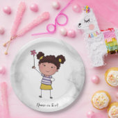 Waterverf Schattige Stick Meisje roze Bloem Mooi Papieren Bordje (Feest)