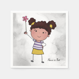 Waterverf Schattige Stick Meisje roze Bloem Mooi Servet