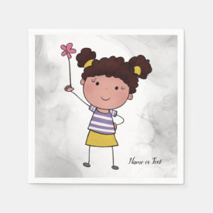 Waterverf Schattige Stick Meisje roze Bloem Mooi Servet