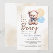 Waterverf Schattige Teddy Bear Balloon Baby shower Kaart (Voorkant / Achterkant)