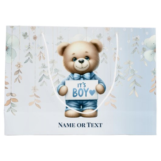 Waterverf Schattige Teddybeer Blauw Bloemen Mooi Groot Cadeauzakje (Achterkant)