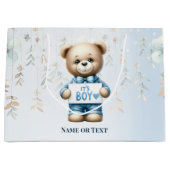 Waterverf Schattige Teddybeer Blauw Bloemen Mooi Groot Cadeauzakje (Voorkant)