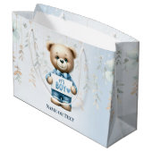 Waterverf Schattige Teddybeer Blauw Bloemen Mooi Groot Cadeauzakje (Achterkant Gekanteld)