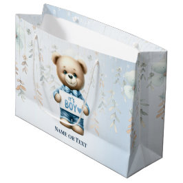 Waterverf Schattige Teddybeer Blauw Bloemen Mooi Groot Cadeauzakje