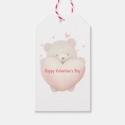 Waterverf Schattige Teddybeer - Happy Valentijnsda Cadeaulabel (Voorkant)