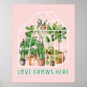 Waterverf Schattige Tropisch Huis Plant op Roze Poster (Voorkant)