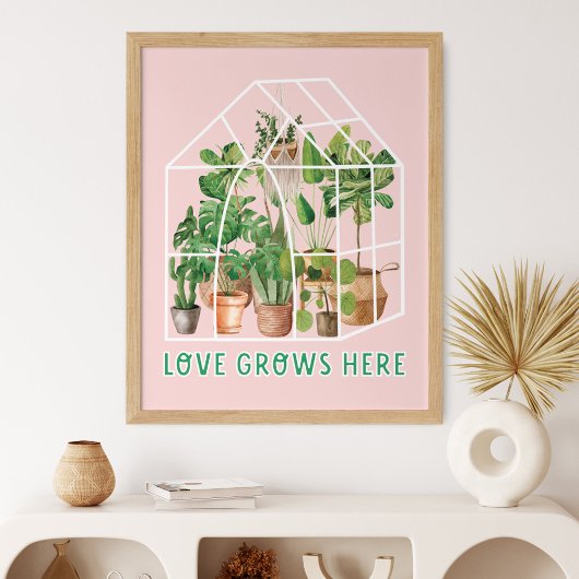 Waterverf Schattige Tropisch Huis Plant op Roze Poster